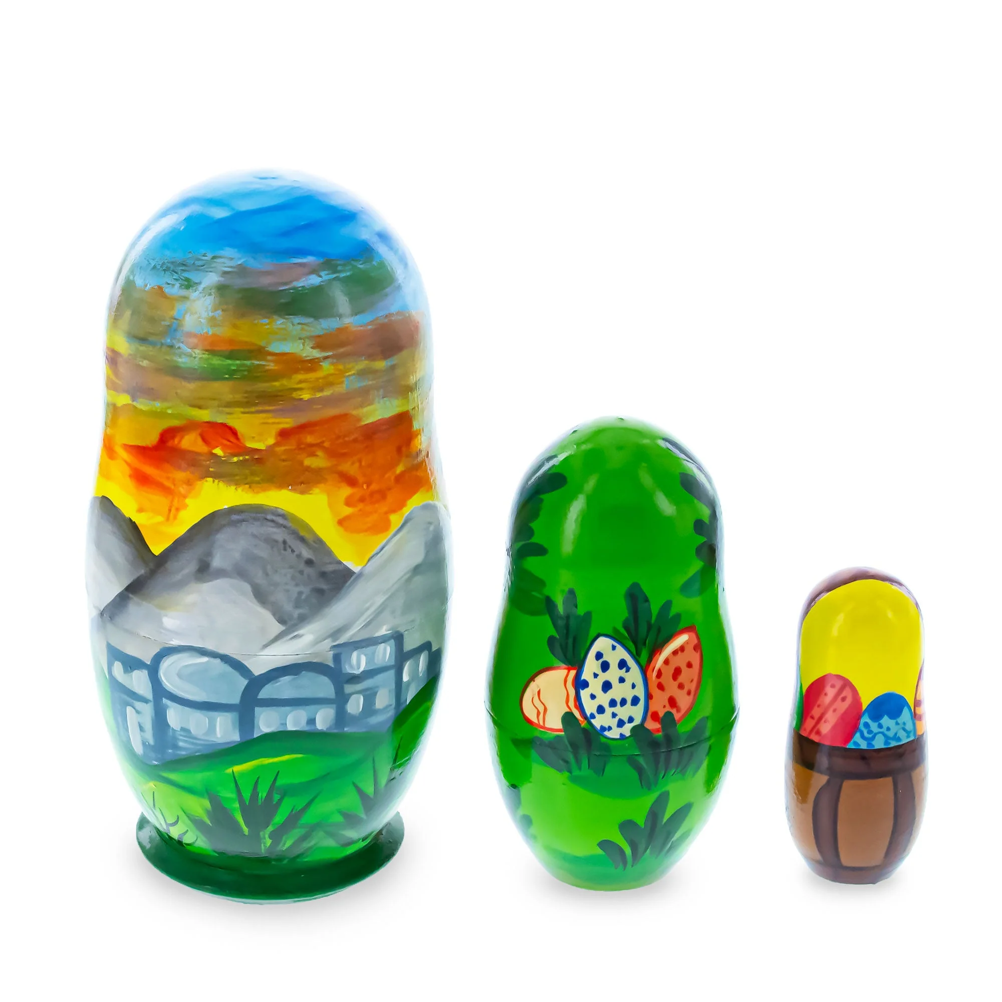 Set of 3 Jesus with Cross, Easter Eggs Wooden Nesting Dolls 4.25 Inches - Image 5