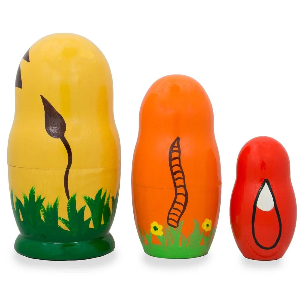 Set of 3 Lion, Tiger, and Fox Wooden Nesting Dolls 4.25 Inches - Image 2
