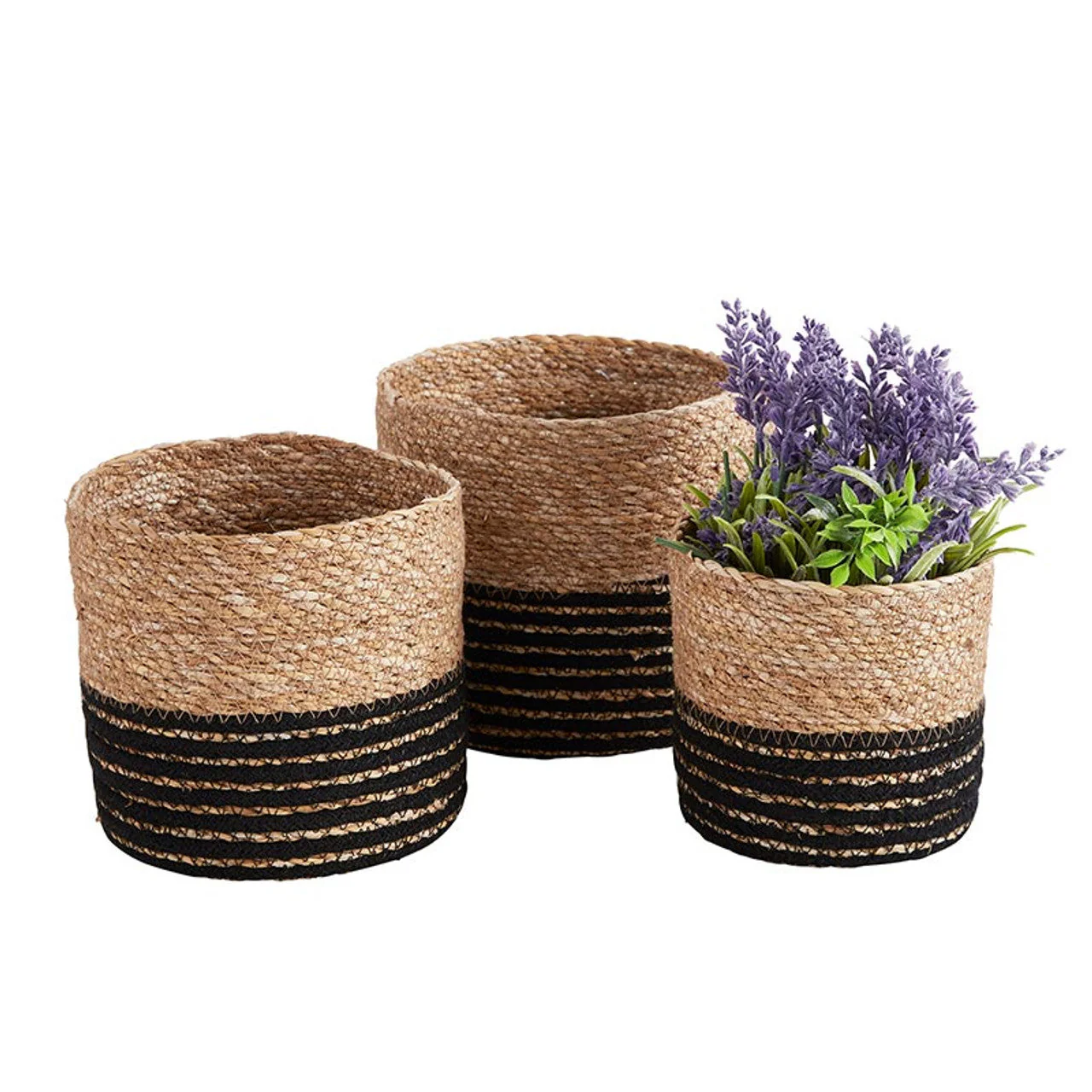 Set of 3 Mini Cylinder Basket Set | Rustic Storage with Coastal Charm - Image 2