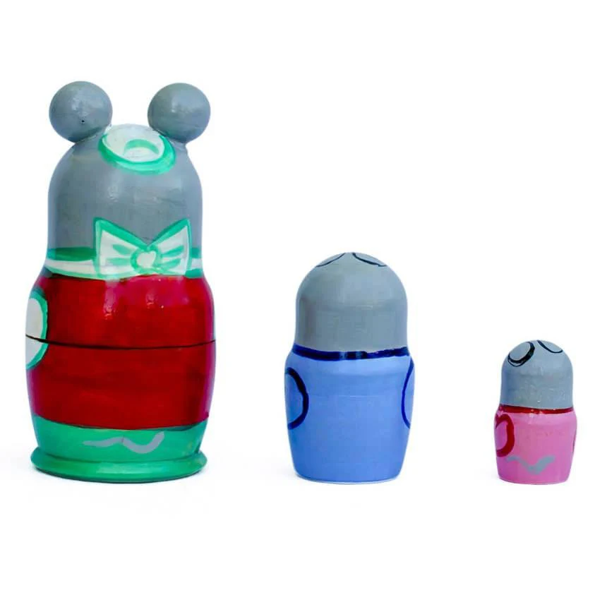 Set of 3 Mouse Wooden Nesting Dolls 3.5 Inches - Image 2