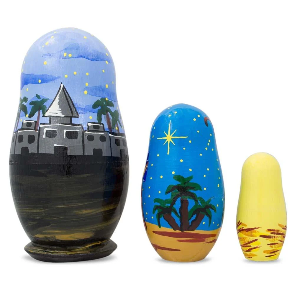 Set of 3 Nativity Scene- Jesus, Mary, Wisemen Nesting Dolls 4.25 Inches - Image 2