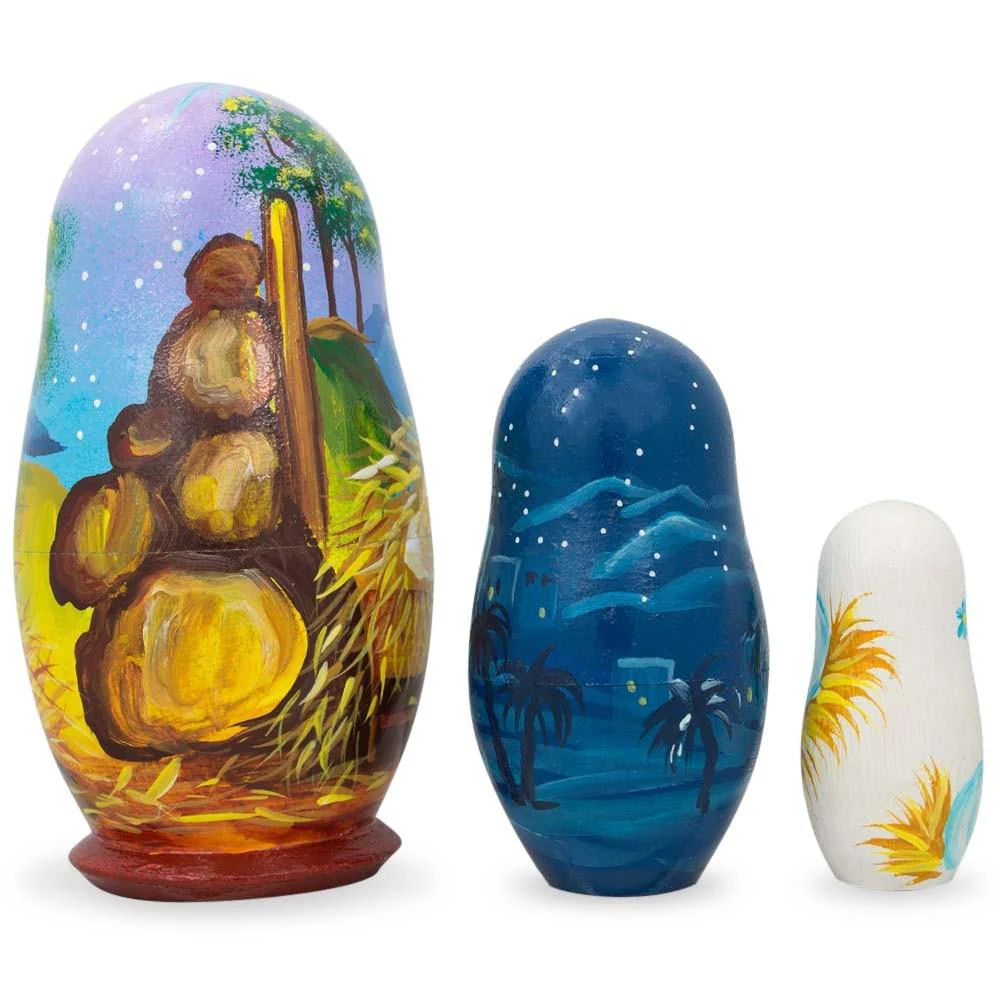 Set of 3 Nativity Scene Set Ukrainian Wooden Nesting Dolls 4.25 Inches - Image 2