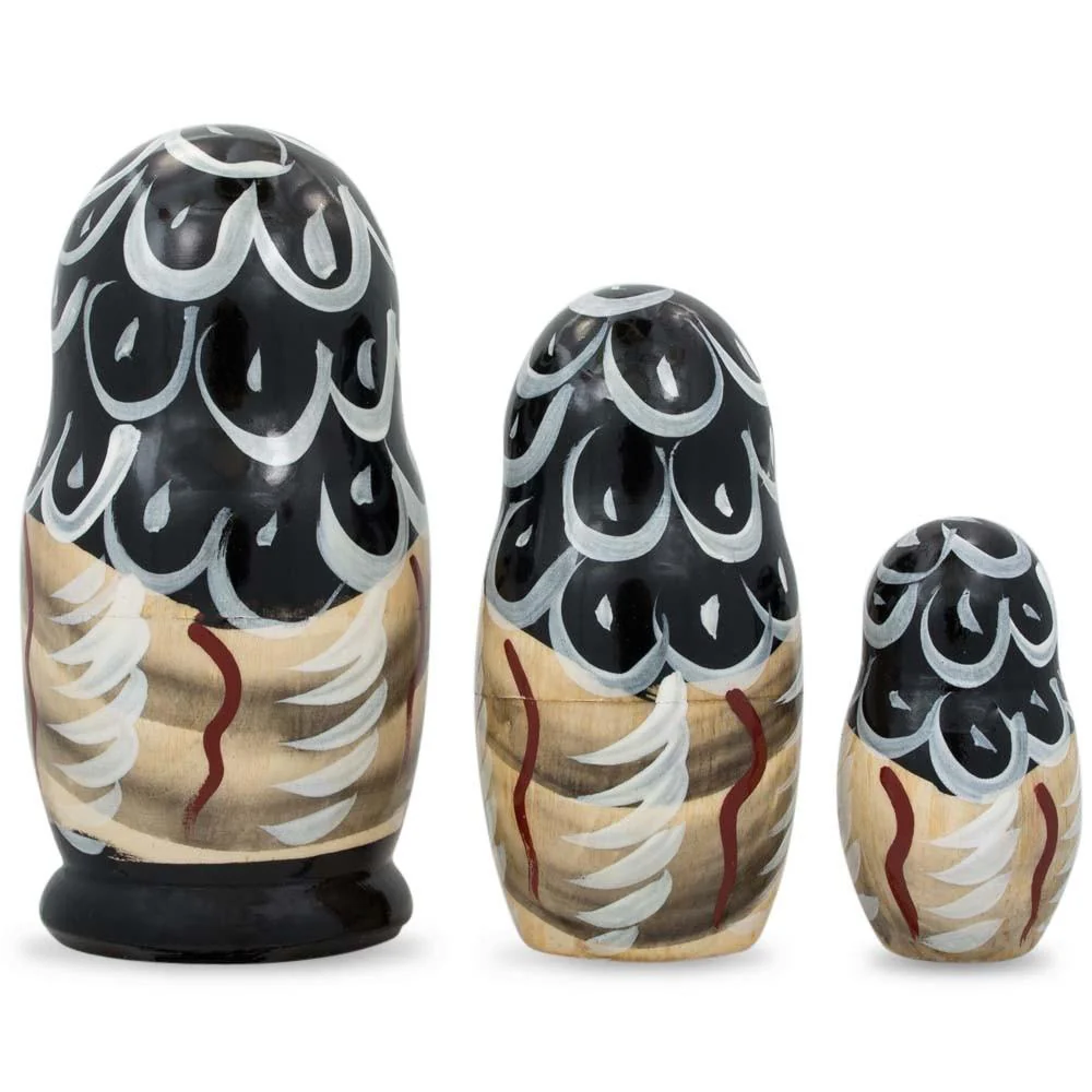 Set of 3 Owl Family Wooden Nesting Dolls 4.25 Inches - Image 2