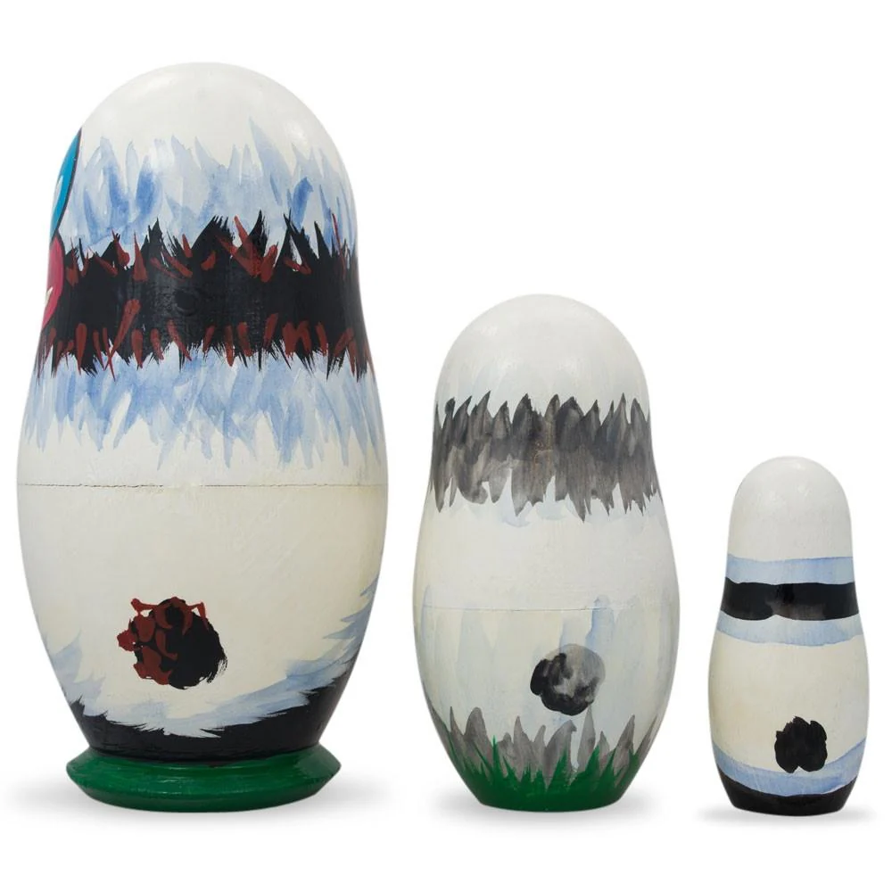 Set of 3 Panda Bears Family Wooden Nesting Dolls 4.25 Inches - Image 2