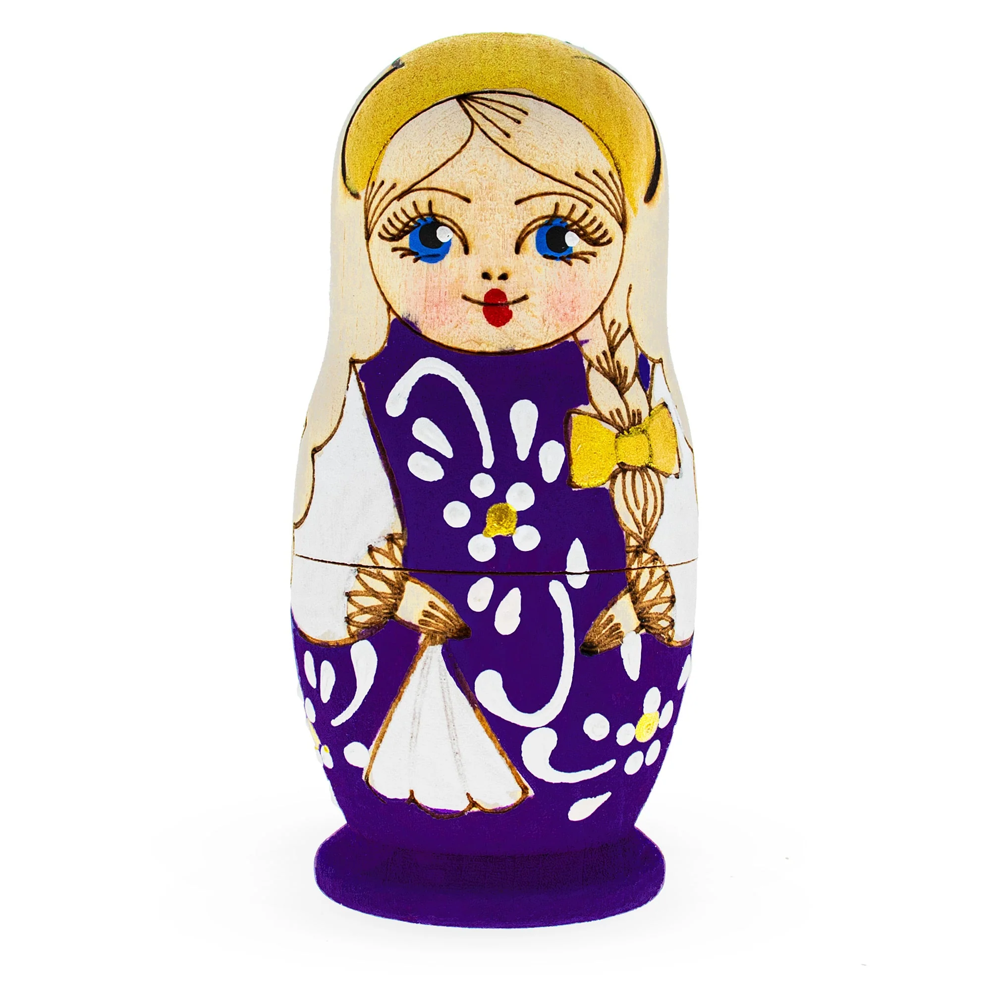Set of 3 Purple Woodburning Style Wooden Nesting Dolls - Image 3