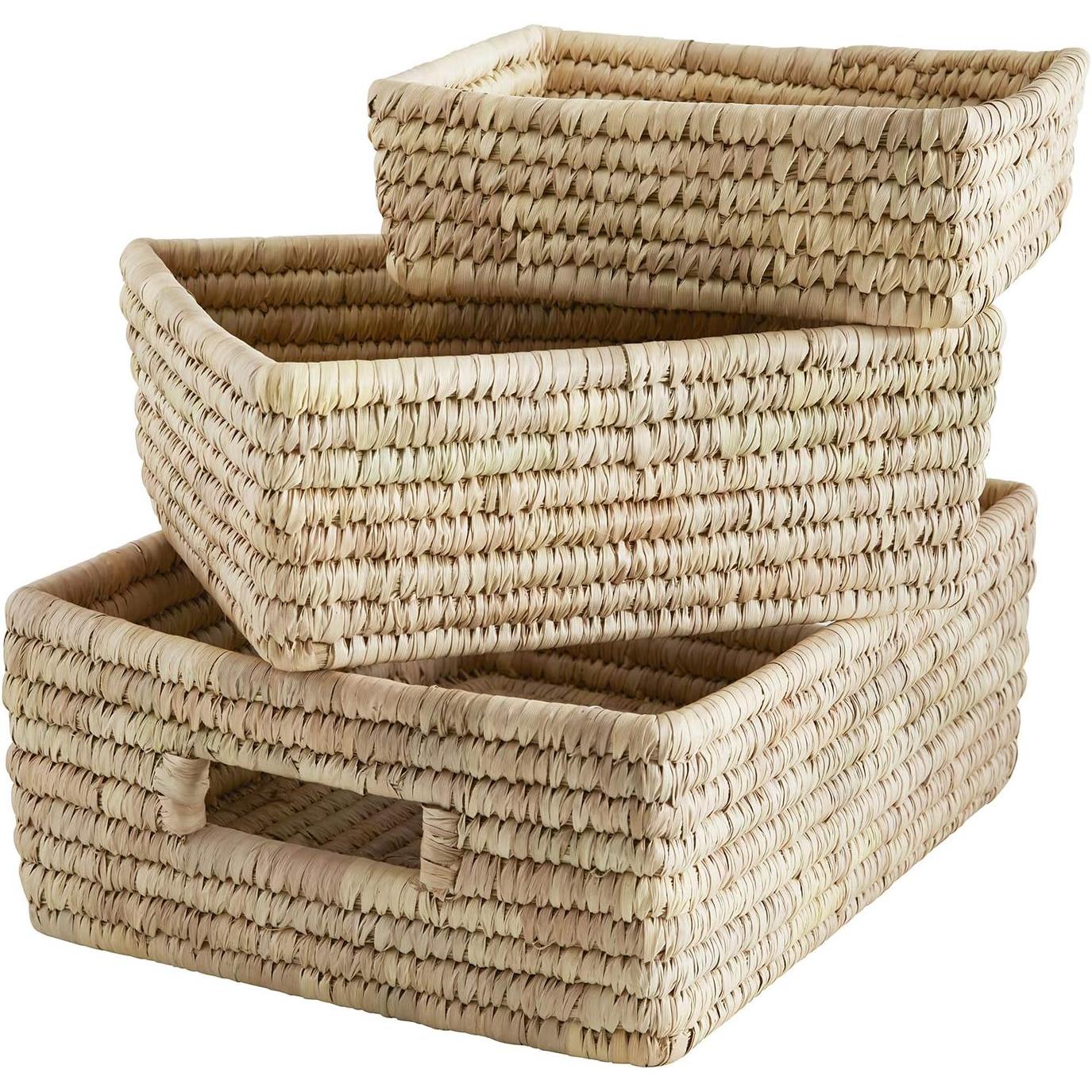 Set of 3 Rectangular Baskets | Storage Bins with Handles Home Shelf Organizers - Image 5