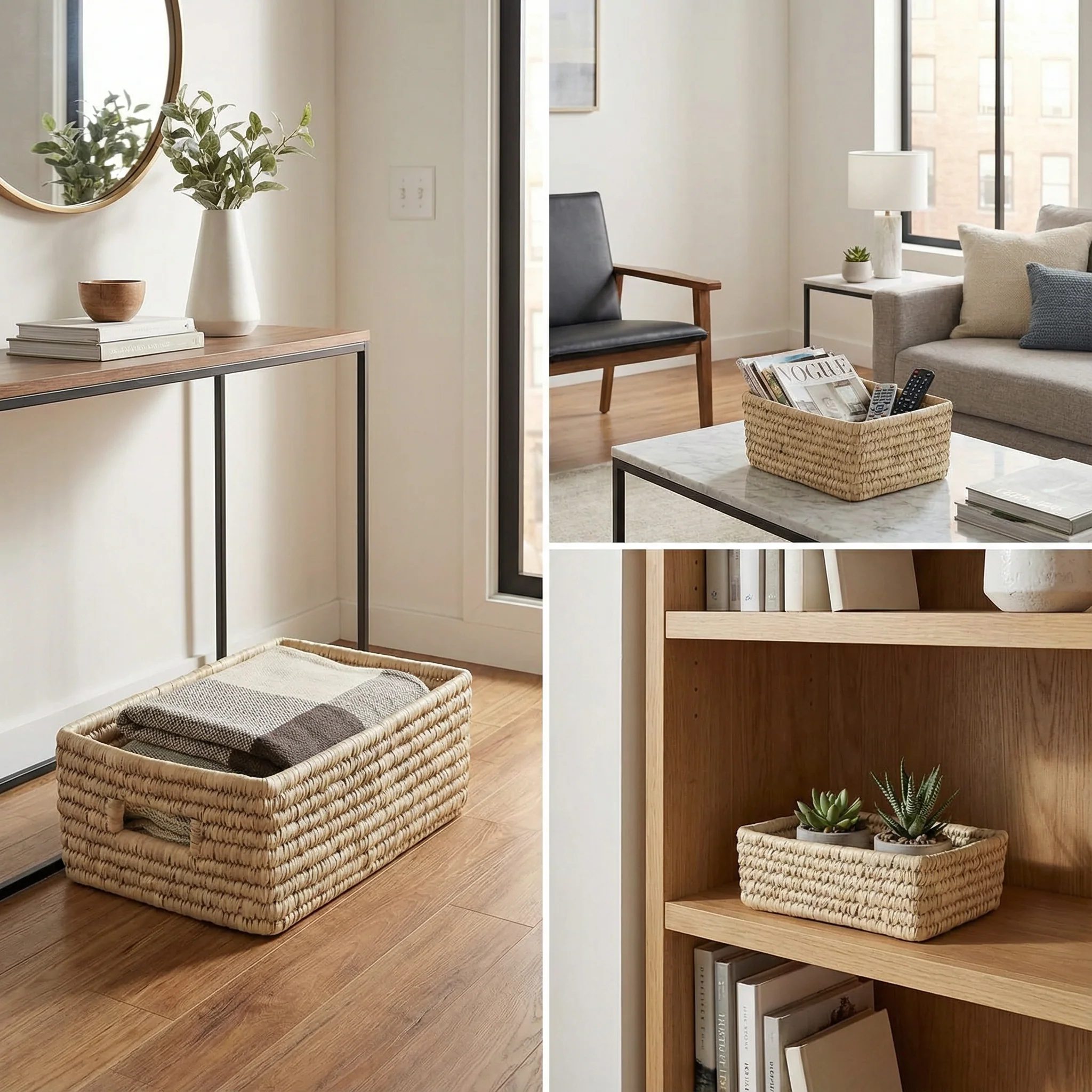 Set of 3 Rectangular Baskets | Storage Bins with Handles Home Shelf Organizers - Image 8