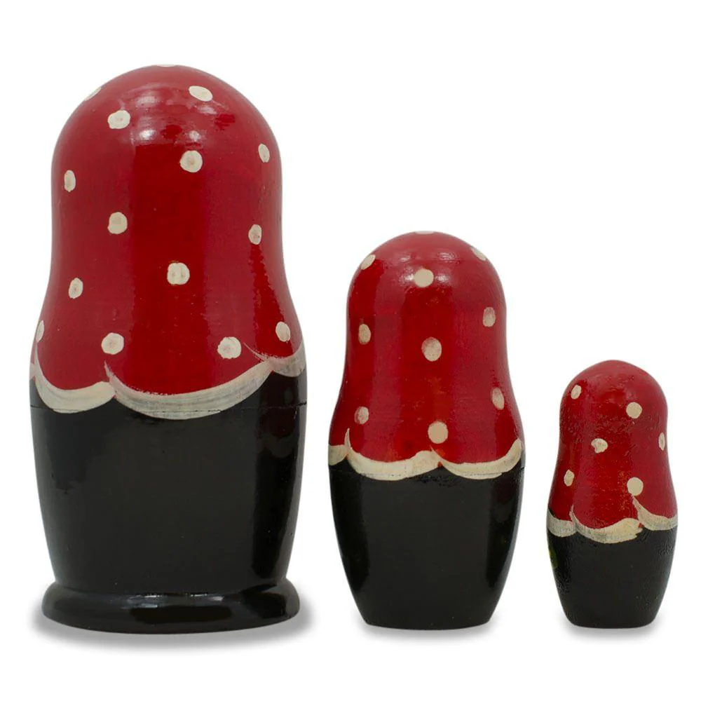 Set of 3 Red and Black Dress Nesting Dolls 3.5 Inches - Image 2