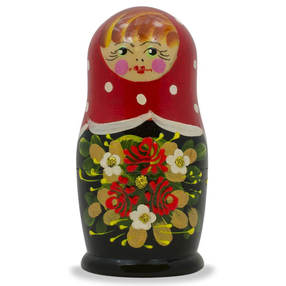 Set of 3 Red and Black Dress Nesting Dolls 3.5 Inches - Image 3