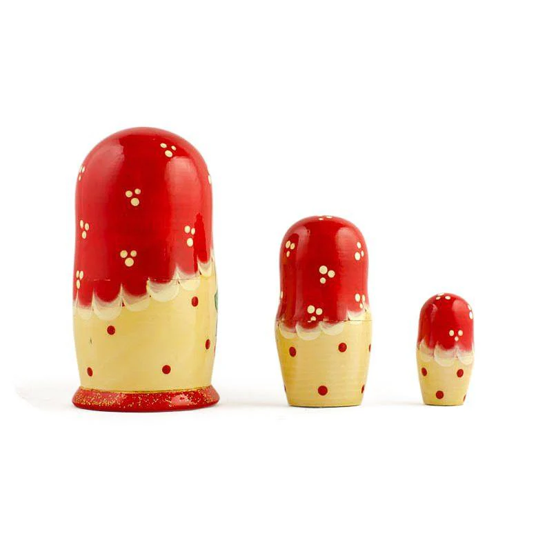 Set of 3 Red Headscarf with Folk Art Flowers Wooden Nesting Dolls Matryoshka 3.5 Inches - Image 2