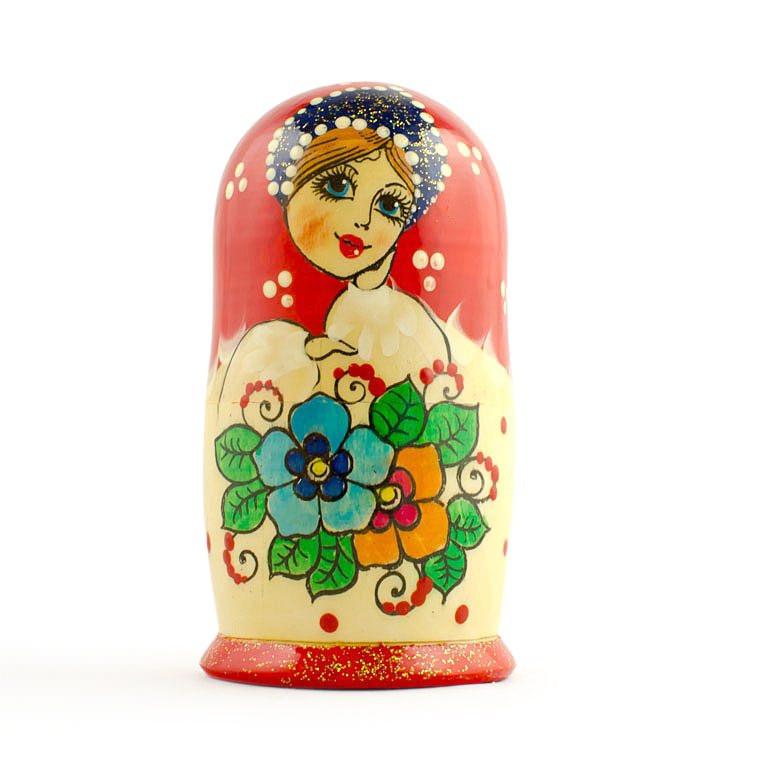 Set of 3 Red Headscarf with Folk Art Flowers Wooden Nesting Dolls Matryoshka 3.5 Inches - Image 3