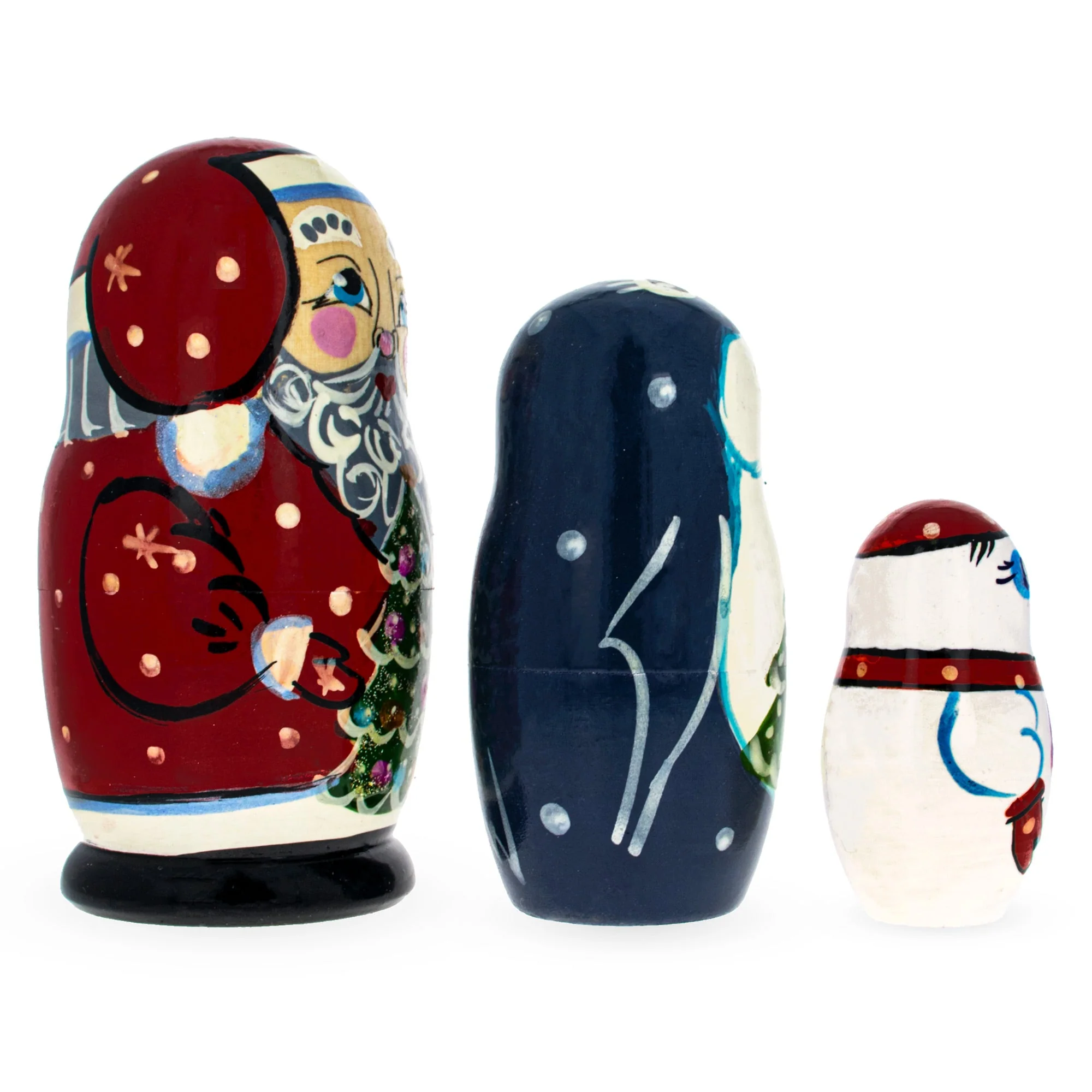 Set of 3 Santa, Penguin and Snowman Wooden Nesting Dolls - Image 2
