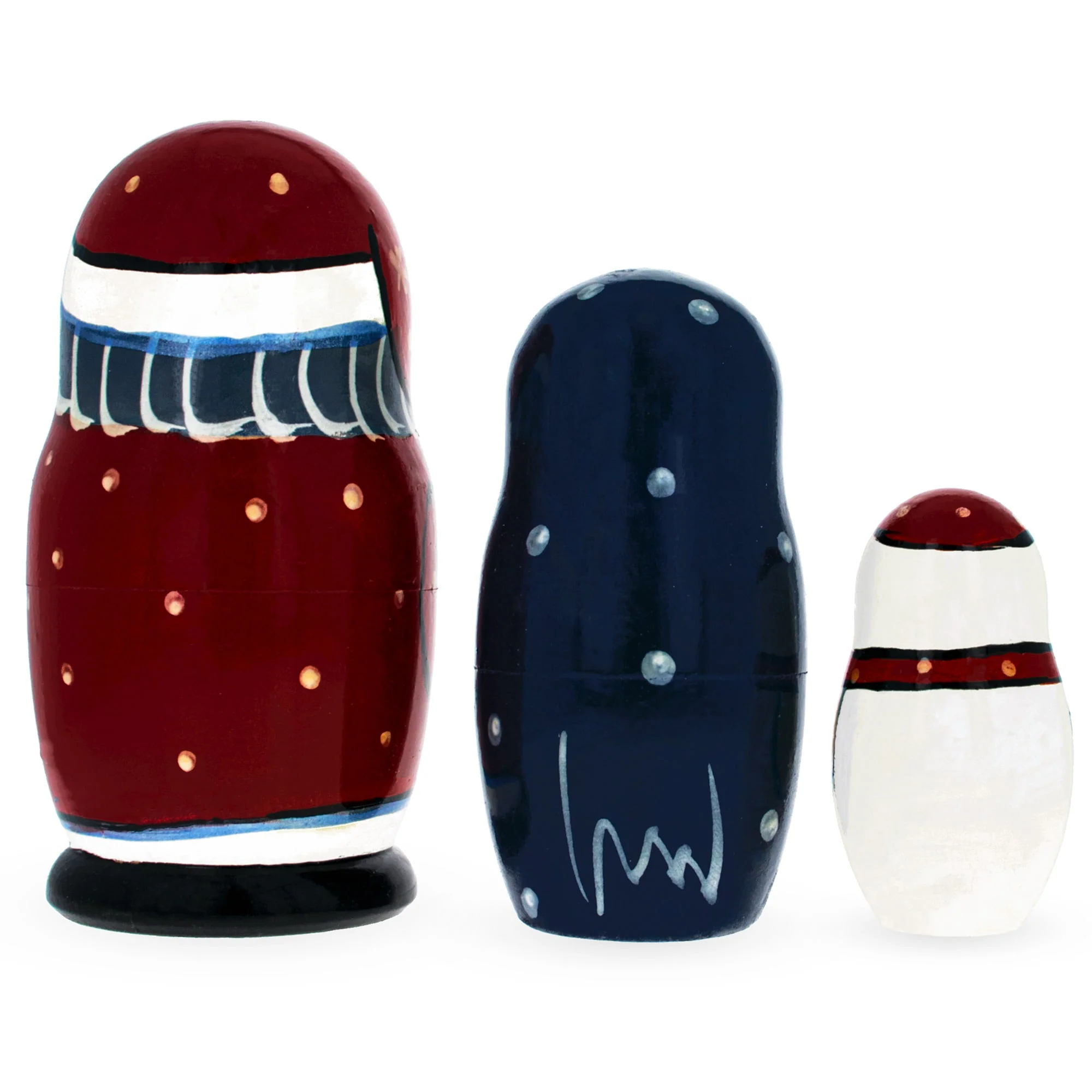 Set of 3 Santa, Penguin and Snowman Wooden Nesting Dolls - Image 3