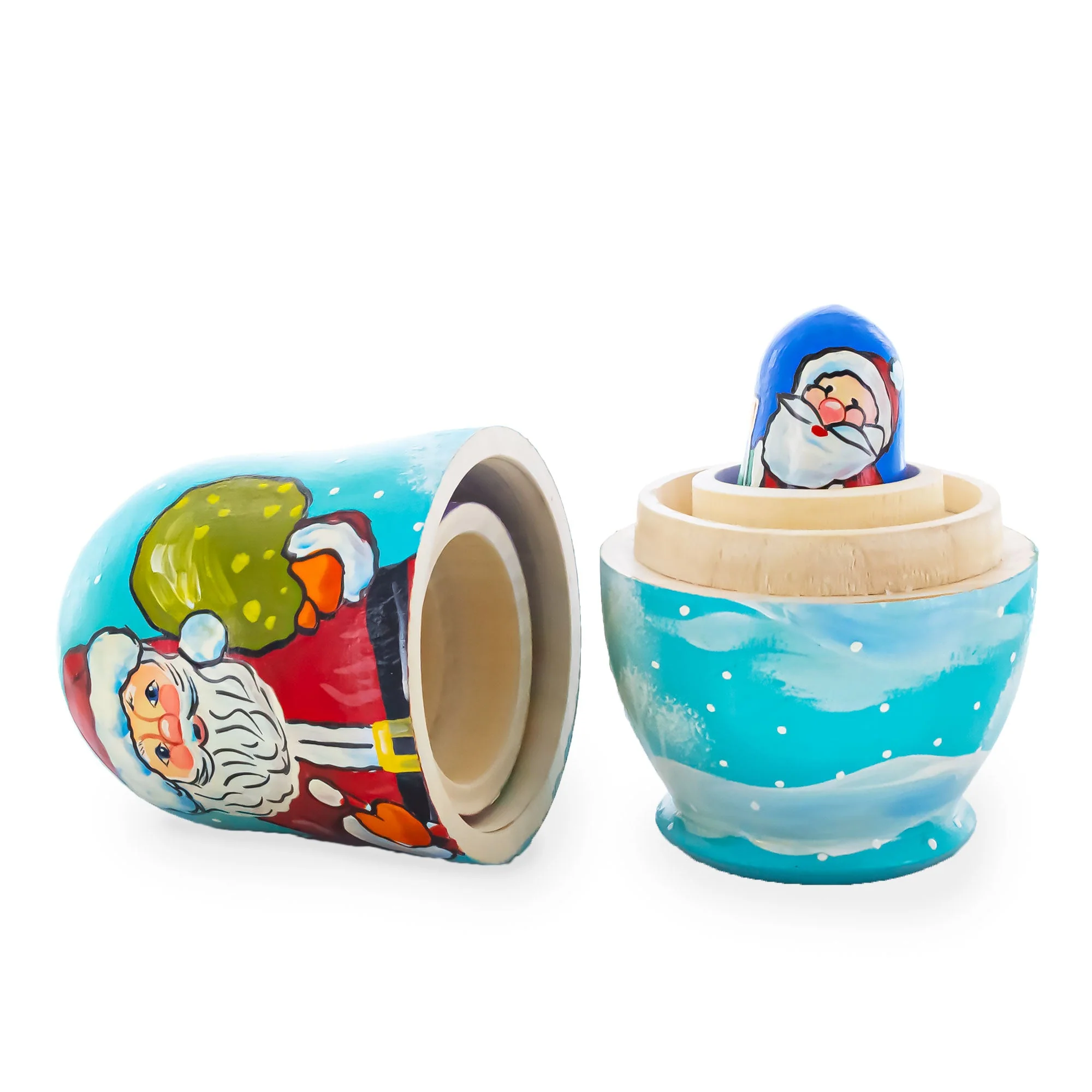 Set of 3 Santa with Gifts Wooden Nesting Dolls Figurines 4.25 Inches - Image 2