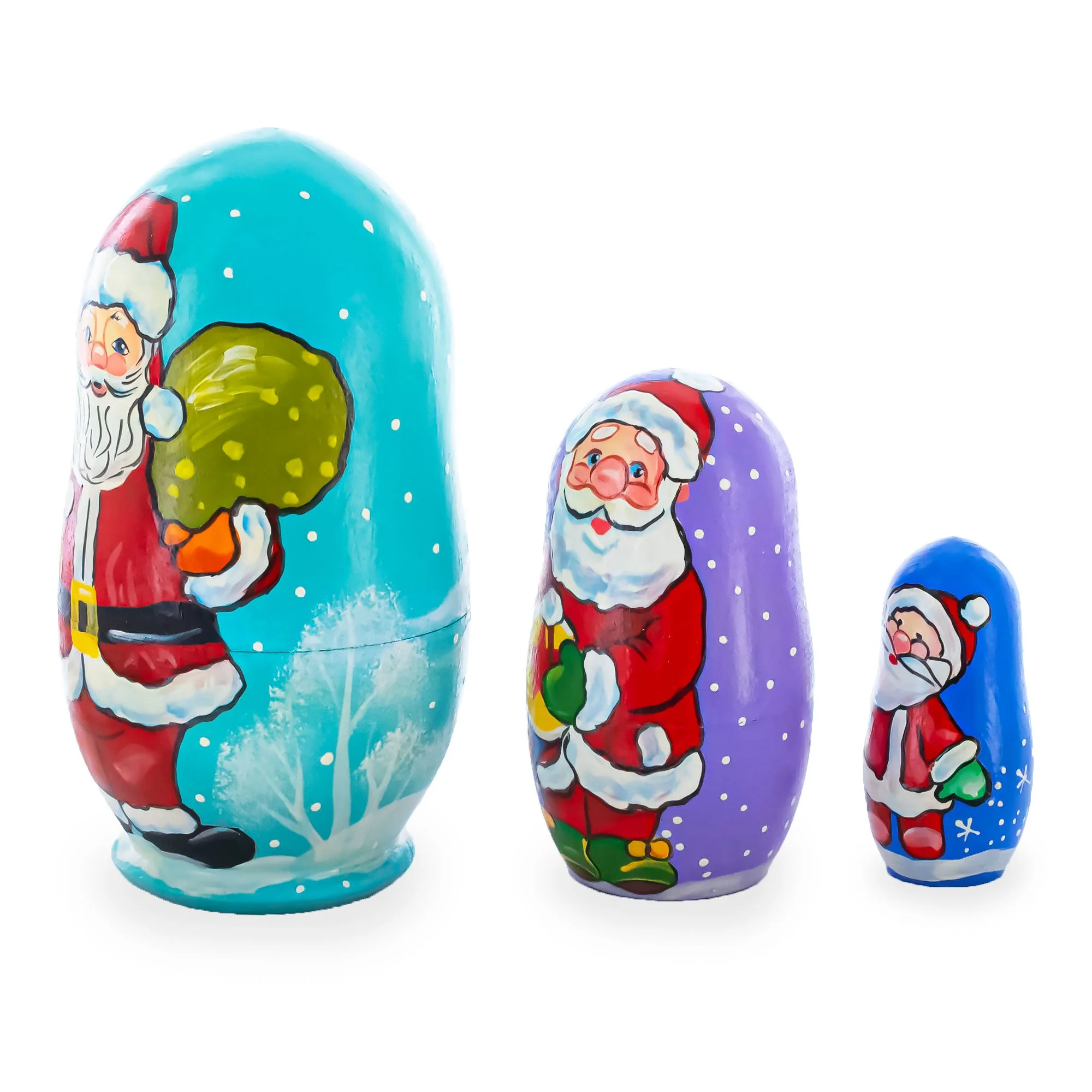 Set of 3 Santa with Gifts Wooden Nesting Dolls Figurines 4.25 Inches - Image 3