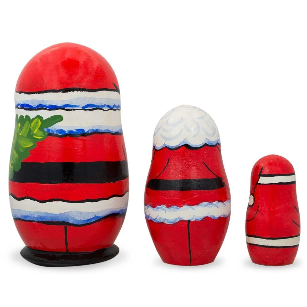 Set of 3 Smiling Santa Figurines Wooden Nesting Dolls 4.25 Inches - Image 2