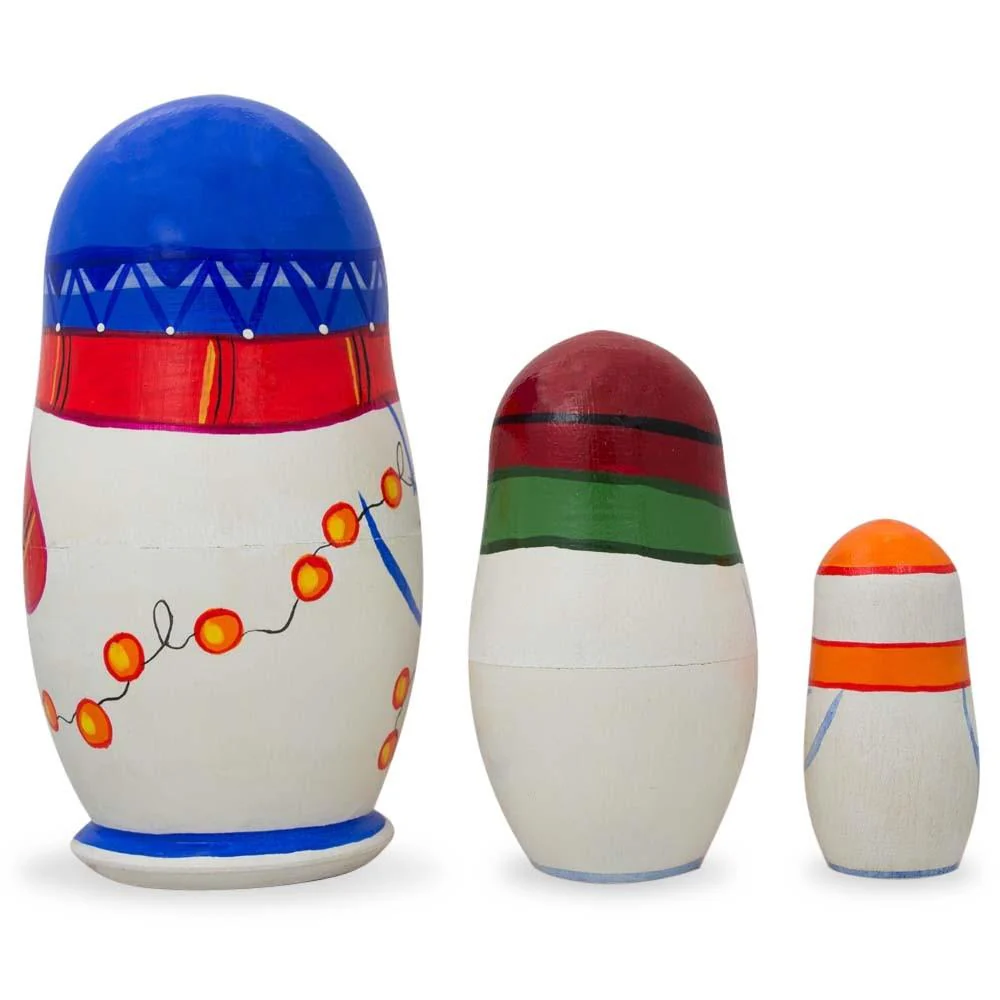 Set of 3 Snowman Wooden Christmas Nesting Dolls 4.25 Inches - Image 2