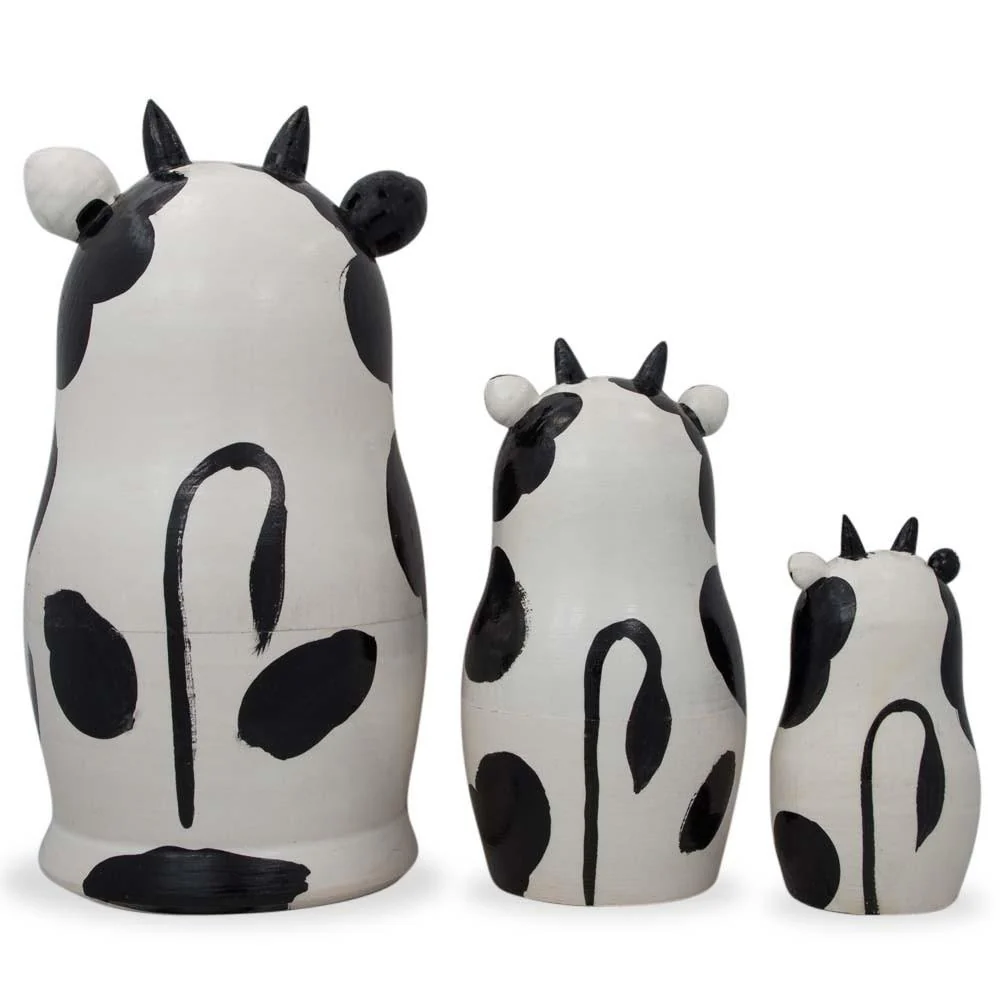 Set of 3 Spotted Cow Family Animal Nesting Dolls 5.5 Inches - Image 2
