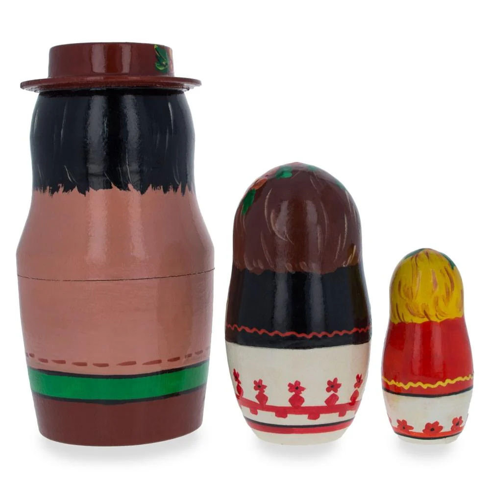 Set of 3 Ukrainian Hutsuls Family Wooden Nesting Dolls 4.5 Inches - Image 2