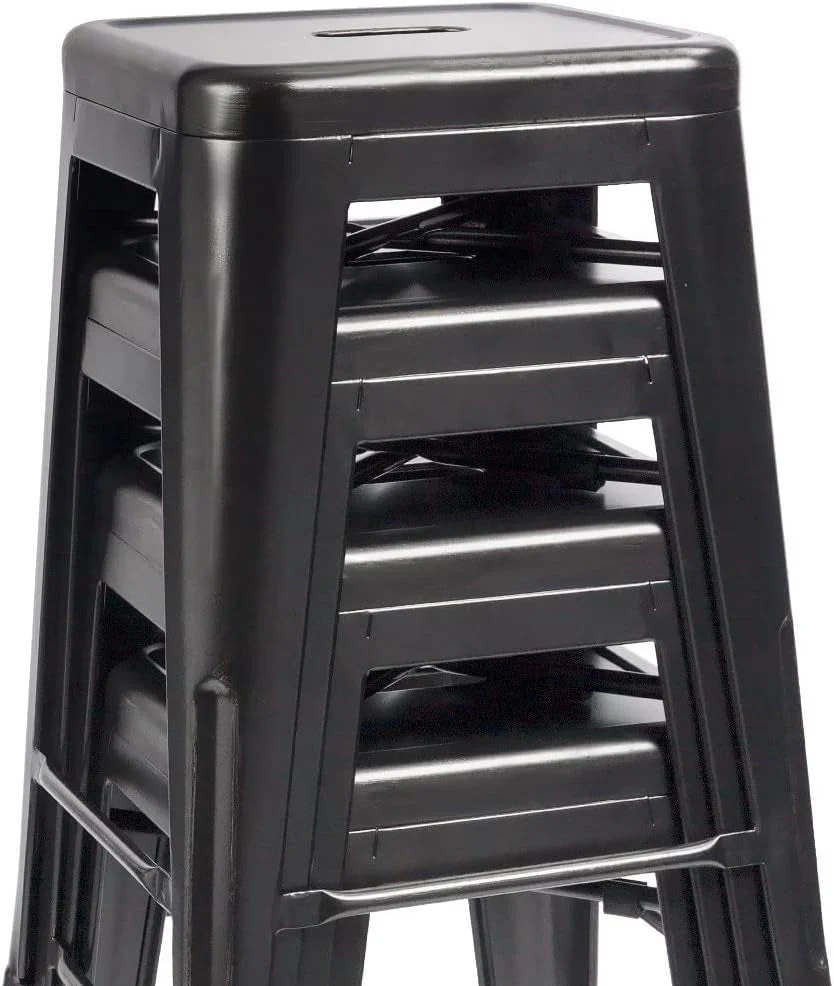 Set of 4 - 24-in. Indoor/Outdoor Backless Stacking Black Metal Barstools - Image 2