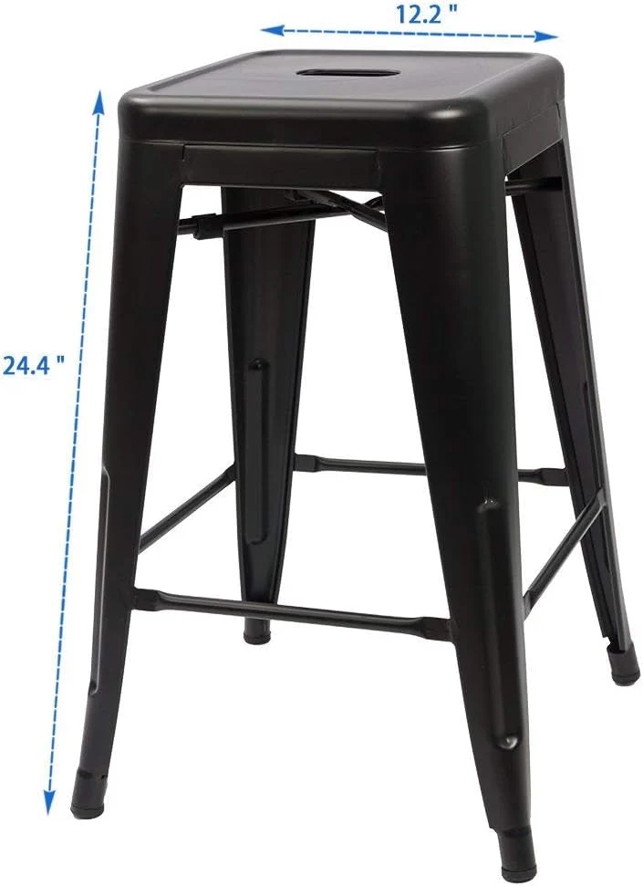 Set of 4 - 24-in. Indoor/Outdoor Backless Stacking Black Metal Barstools - Image 5