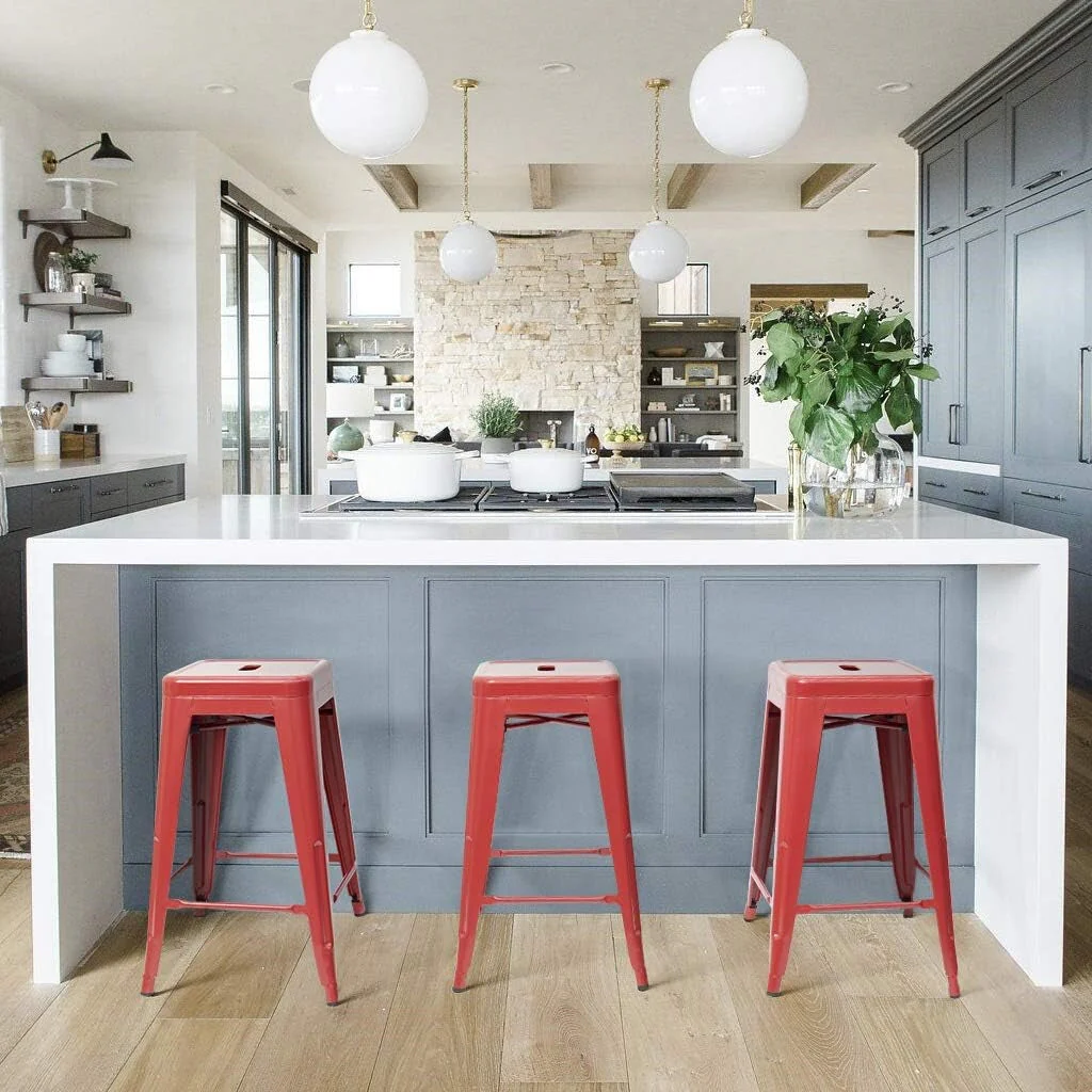 Set of 4 - 24-in. Indoor/Outdoor Backless Stacking Red Metal Barstools - Image 3
