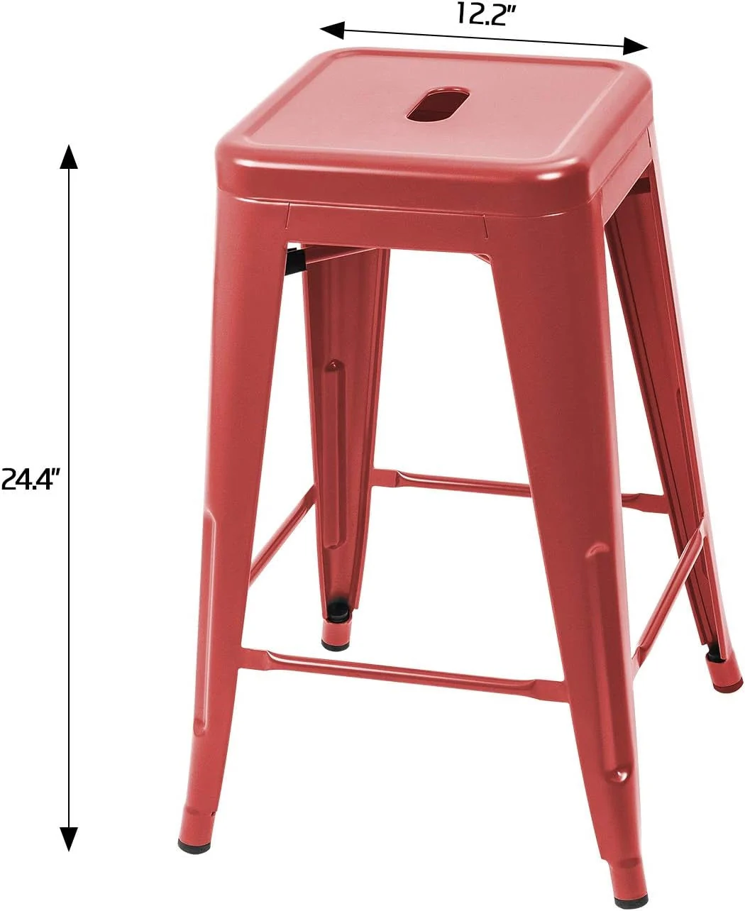 Set of 4 - 24-in. Indoor/Outdoor Backless Stacking Red Metal Barstools - Image 5