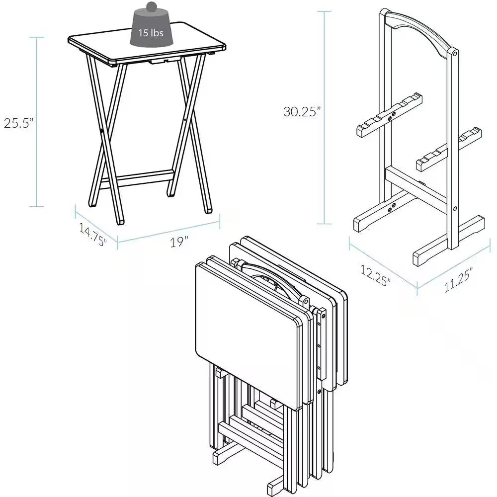 Set of 4 - Folding TV Tray Table Set with Stand in Dark Brown Wood Finish - Image 5