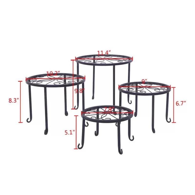 Set of 4 - Indoor Outdoor Black Metal Plant Stand - Image 5