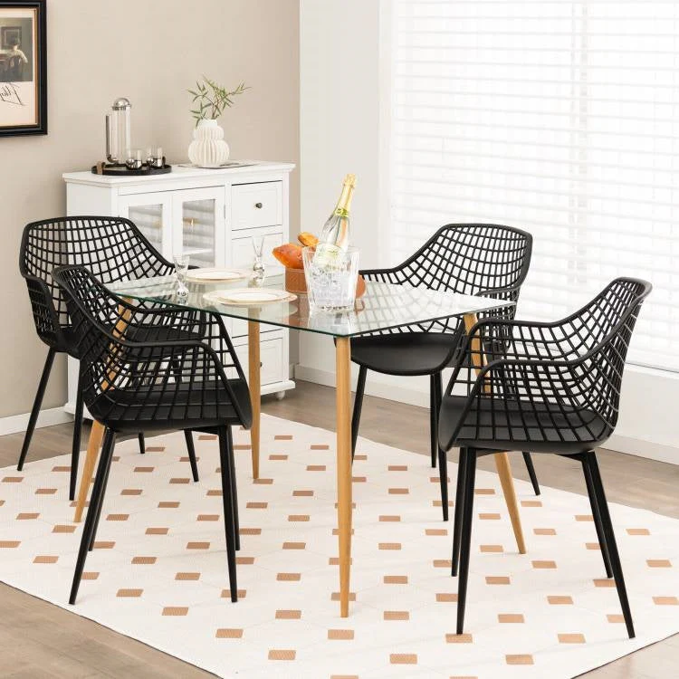Set of 4 Mid-Century Modern Black Mesh Dining Chair with Ergonomic Backrest - Image 2