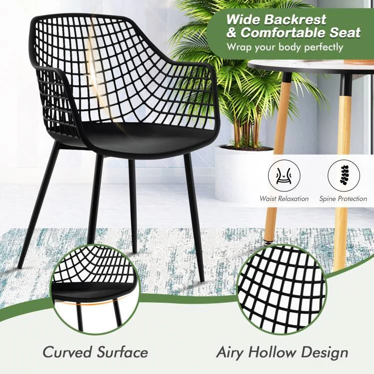 Set of 4 Mid-Century Modern Black Mesh Dining Chair with Ergonomic Backrest - Image 4