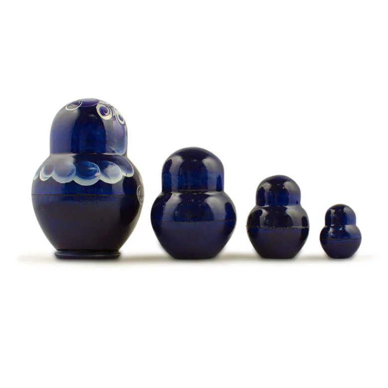 Set of 4 Miniature Wooden Nesting Dolls Matryoshka in Blue Dress  3 Inches - Image 2