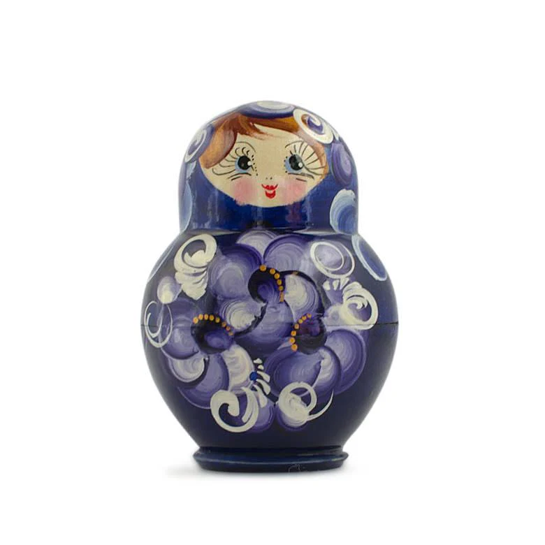 Set of 4 Miniature Wooden Nesting Dolls Matryoshka in Blue Dress  3 Inches - Image 3