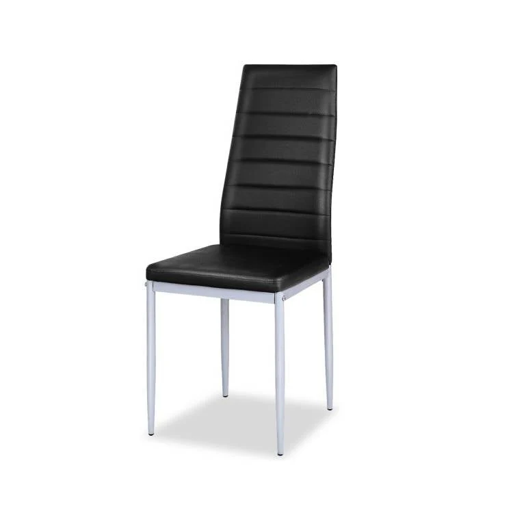 Set of 4 Modern High Back Black PVC Leather Dining Chairs with Metal Legs - Image 3