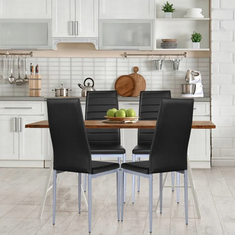 Set of 4 Modern High Back Black PVC Leather Dining Chairs with Metal Legs - Image 4