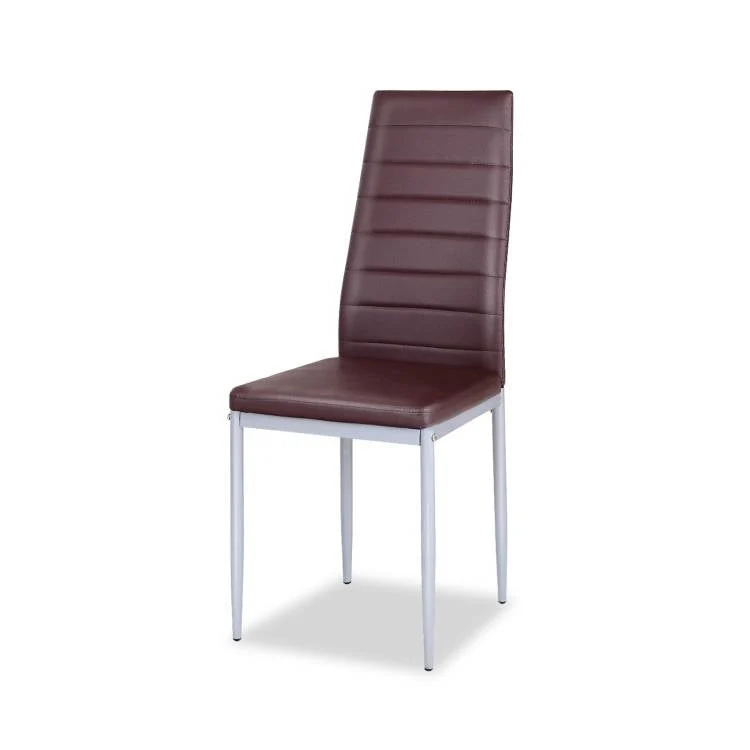 Set of 4 Modern High Back Brown PVC Leather Dining Chairs with Metal Legs - Image 2