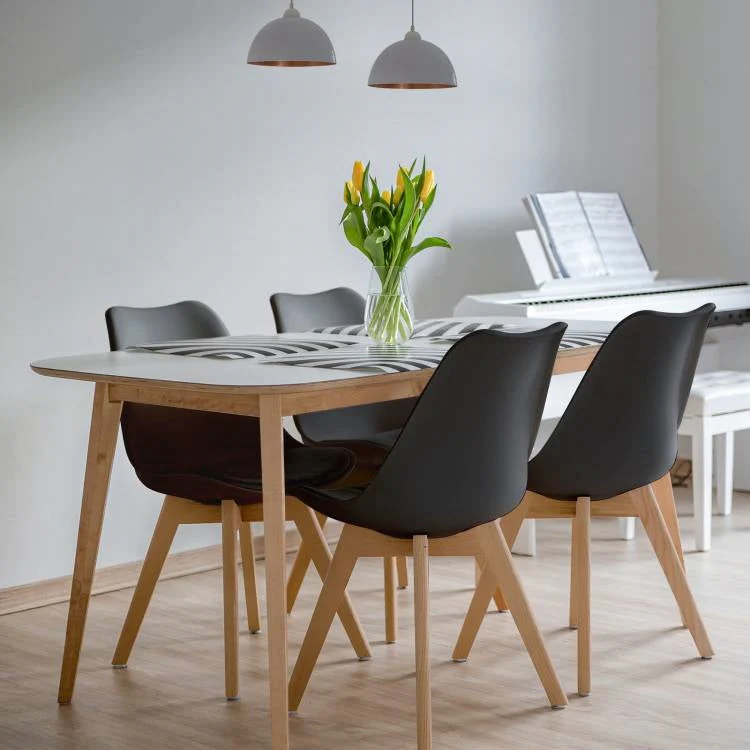 Set of 4 Modern Mid-Century Style Black PU Leather Dining Chairs with Wood Legs - Image 2