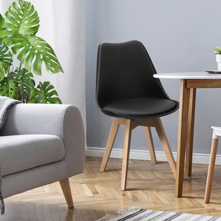 Set of 4 Modern Mid-Century Style Black PU Leather Dining Chairs with Wood Legs - Image 3