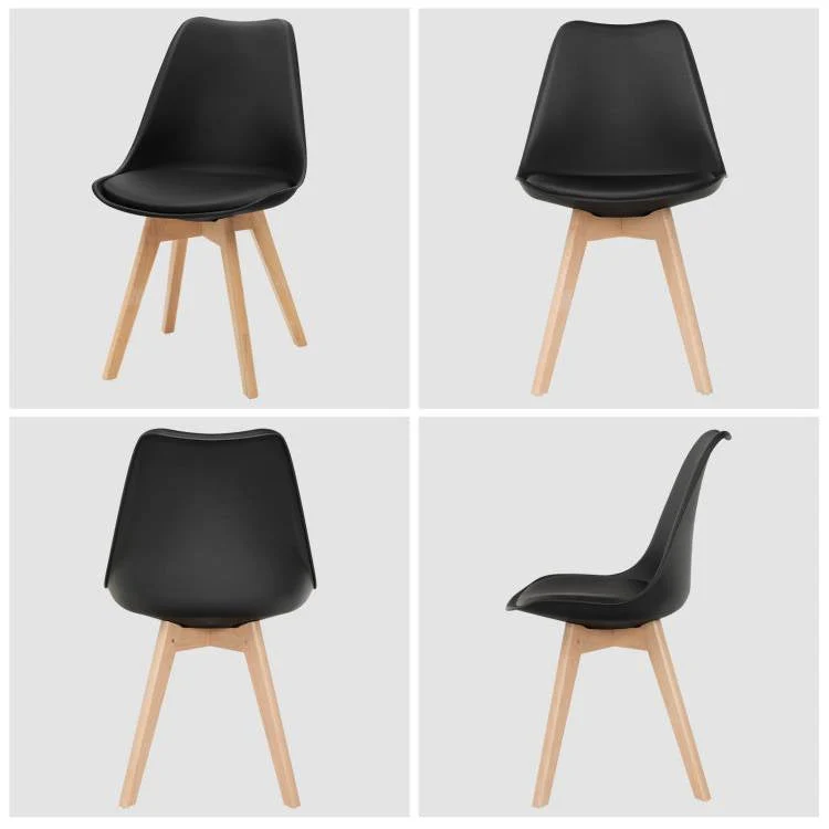 Set of 4 Modern Mid-Century Style Black PU Leather Dining Chairs with Wood Legs - Image 4