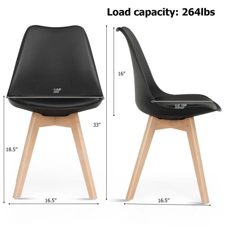 Set of 4 Modern Mid-Century Style Black PU Leather Dining Chairs with Wood Legs - Image 5