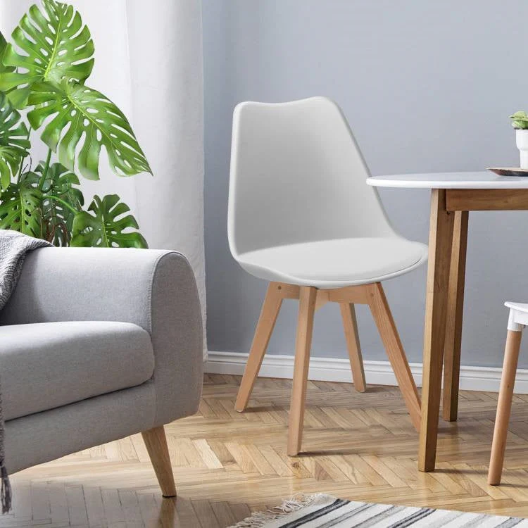 Set of 4 Modern Mid-Century Style White PU Leather Dining Chairs with Wood Legs - Image 2
