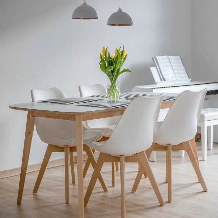 Set of 4 Modern Mid-Century Style White PU Leather Dining Chairs with Wood Legs - Image 3