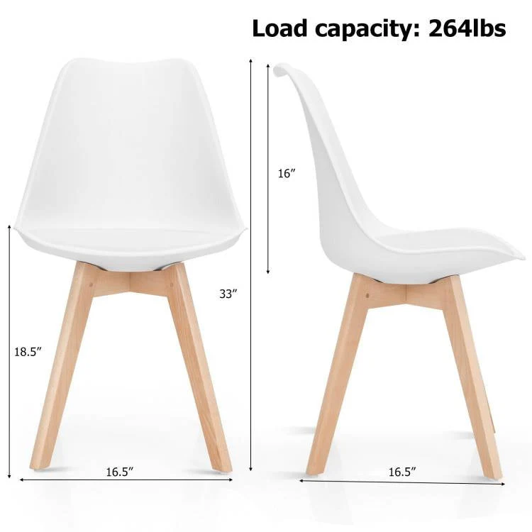 Set of 4 Modern Mid-Century Style White PU Leather Dining Chairs with Wood Legs - Image 5