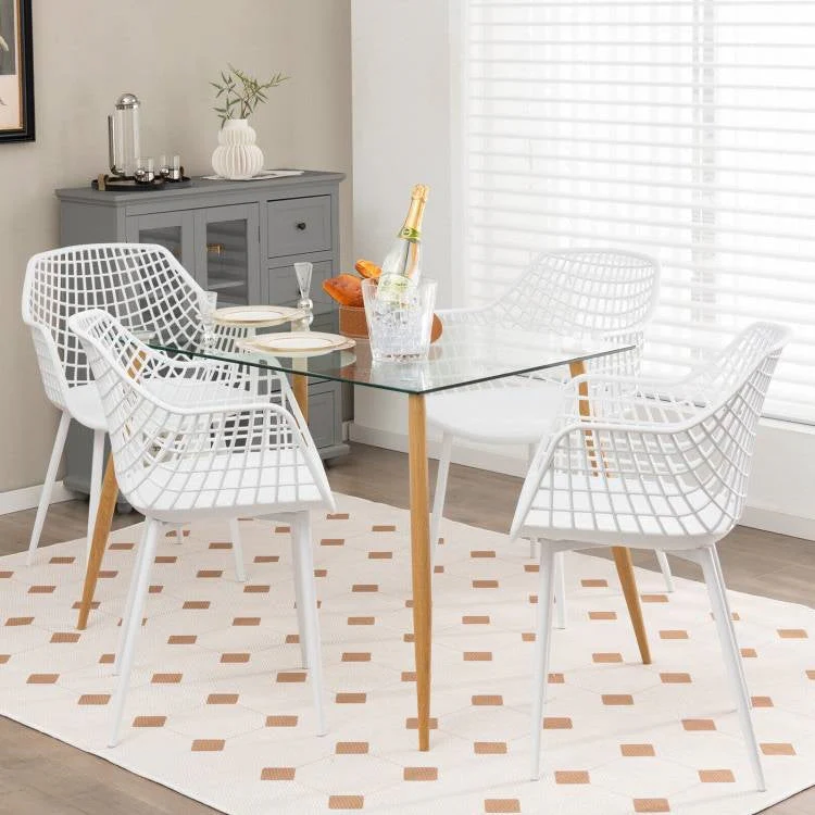 Set of 4 Modern Mid-Century White Mesh Dining Chair with Ergonomic Backrest - Image 2