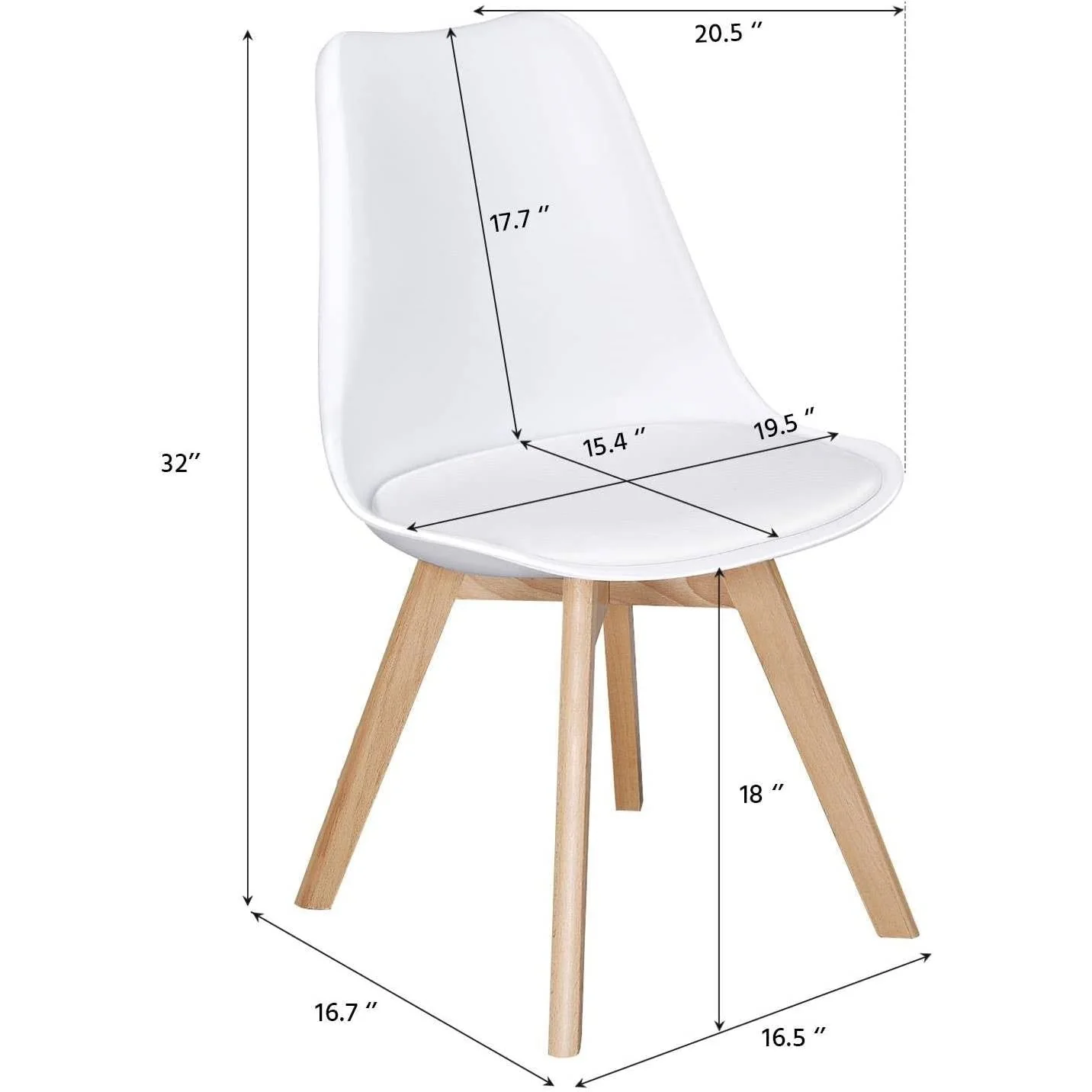Set of 4 Modern White Shell Dining Chair Upholstered Padded Seat w/ Beechwood  Legs - Image 4