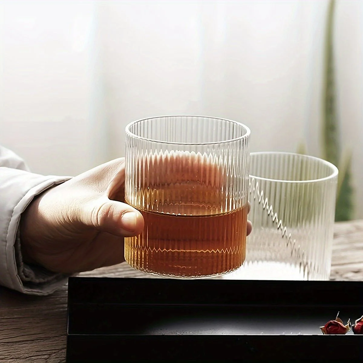 Set of 4 Ribbed Glass Tumblers | Eco-Friendly Recyclable Drinkware - Image 2