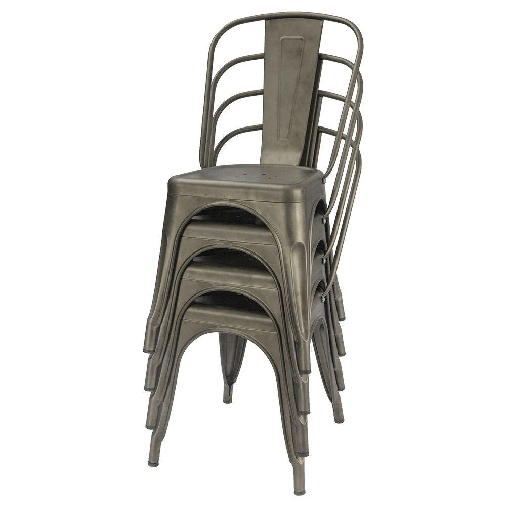 Set of 4 - Stackable Modern Cafe Bistro Dining Side Chair in Gun Metal Finish - Image 3
