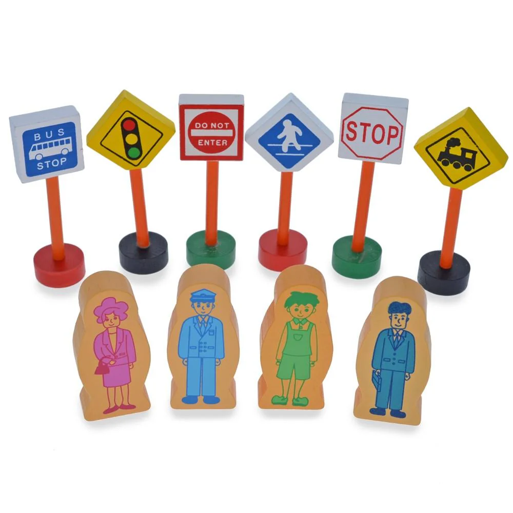 Set of 40 Pieces City Vehicles, Buildings, and Signs Wooden Blocks - Image 3