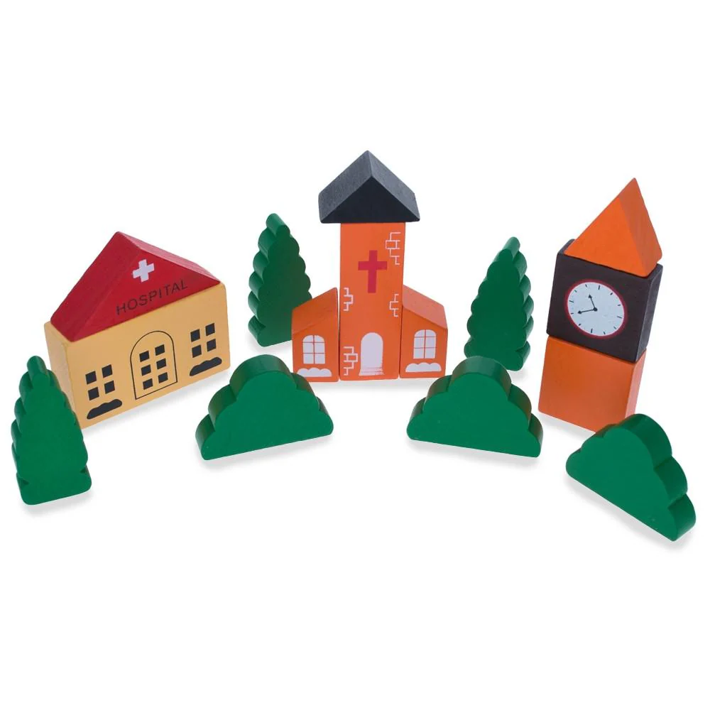 Set of 40 Pieces City Vehicles, Buildings, and Signs Wooden Blocks - Image 5