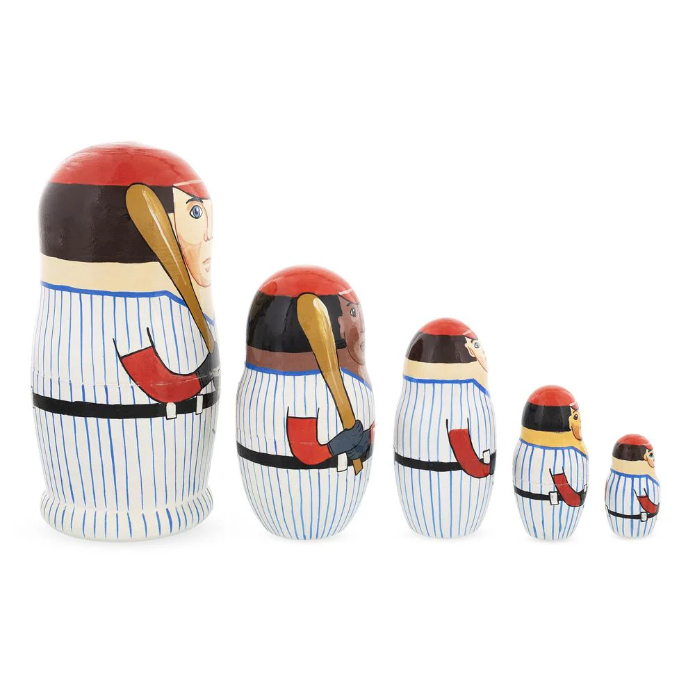Set of 5 Baseball Wooden Nesting Dolls 6 Inches - Image 2